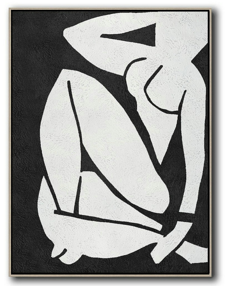 Handmade Large Contemporary Art,Black And White Minimal Painting On Canvas,Pretty Abstract Paintings #W3P7